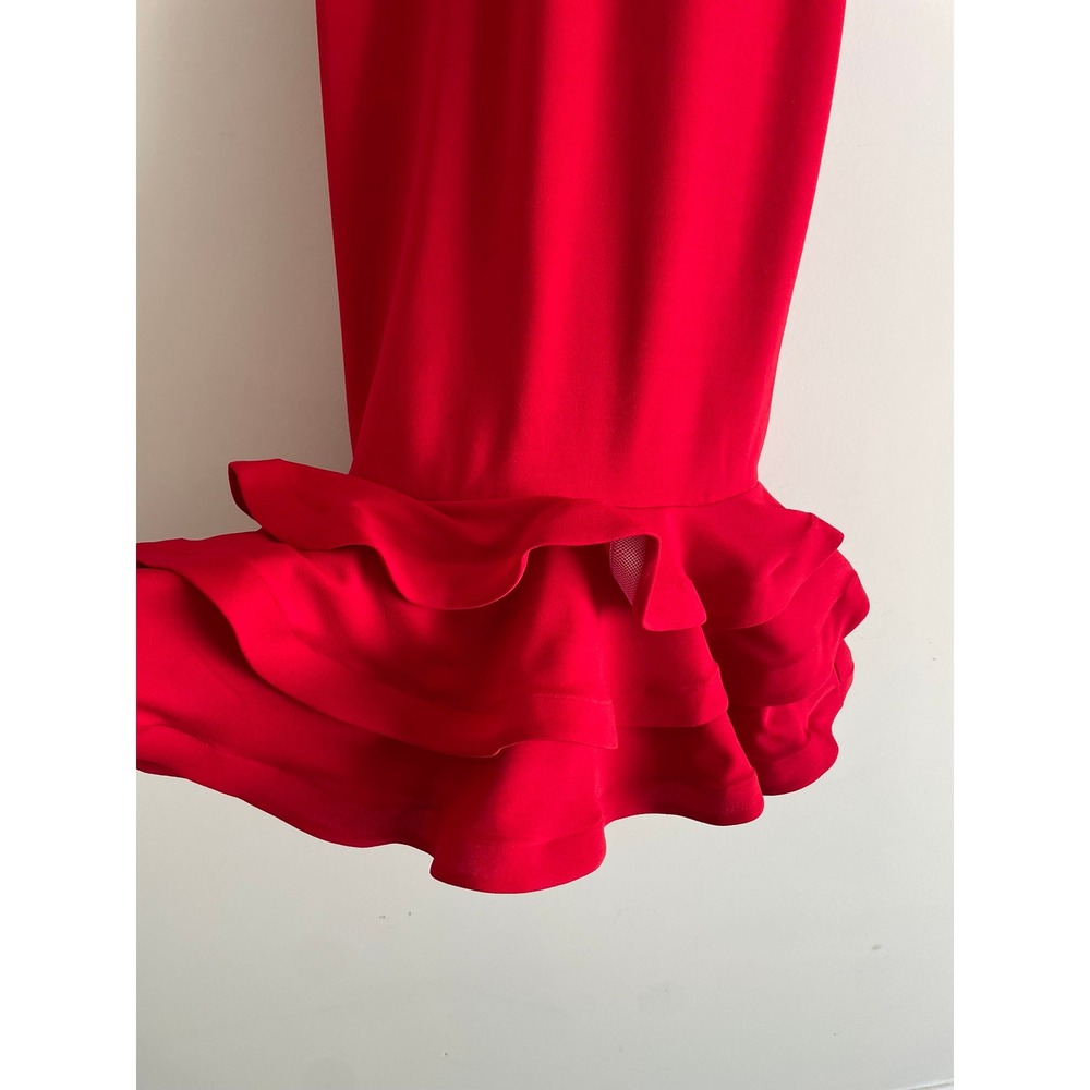 Kimcine Curve Red V-Neck Ruffle Mermaid Hem Midi Dress Womens S - Picture 6 of 8